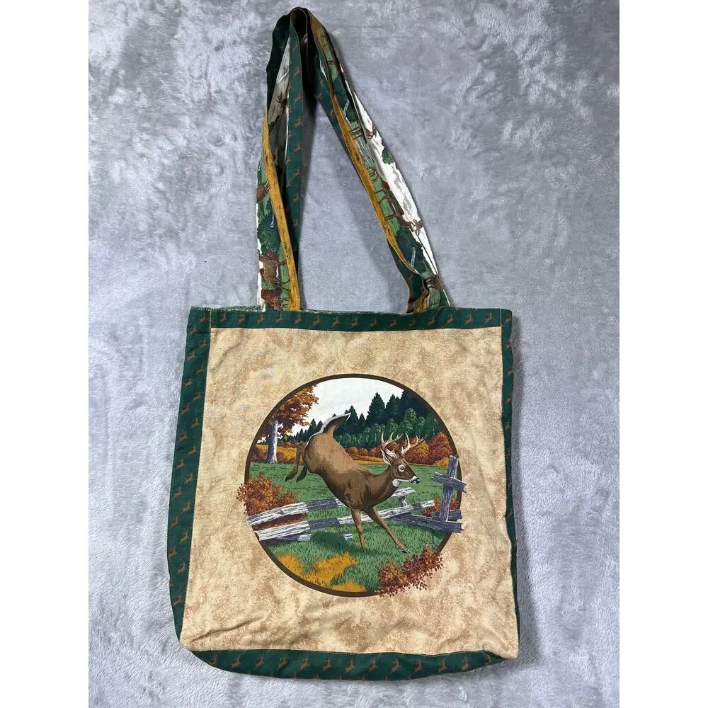 Handmade Deer Outdoors Print Tote Bag Nature Forest Shoulder Bag Canvas Style - Picture 2 of 10